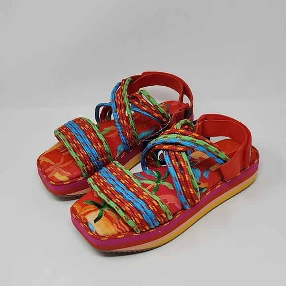 Farm Rio Tropical Platform Sandals Multicolor Size 9 - Picture 1 of 6